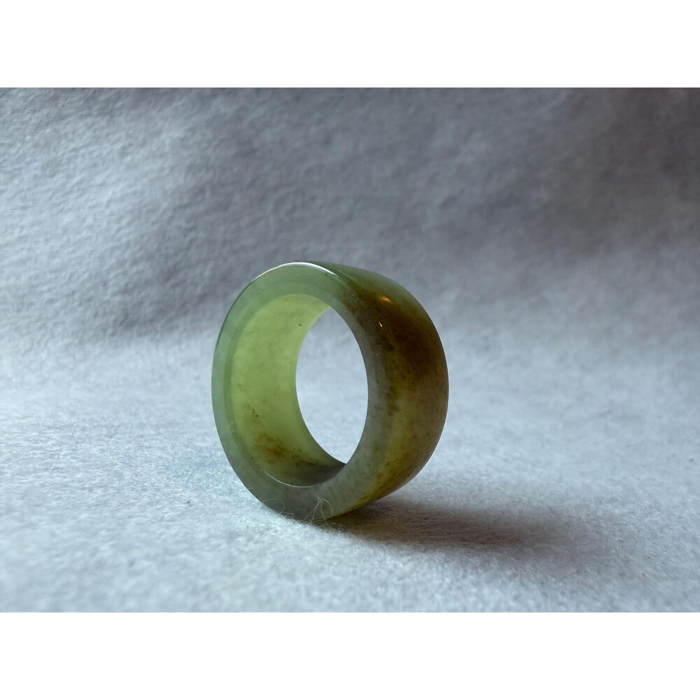 Natural Jade Ring Two Tone Green Brown Band Untreated Jade Statement Ring 8.75/9